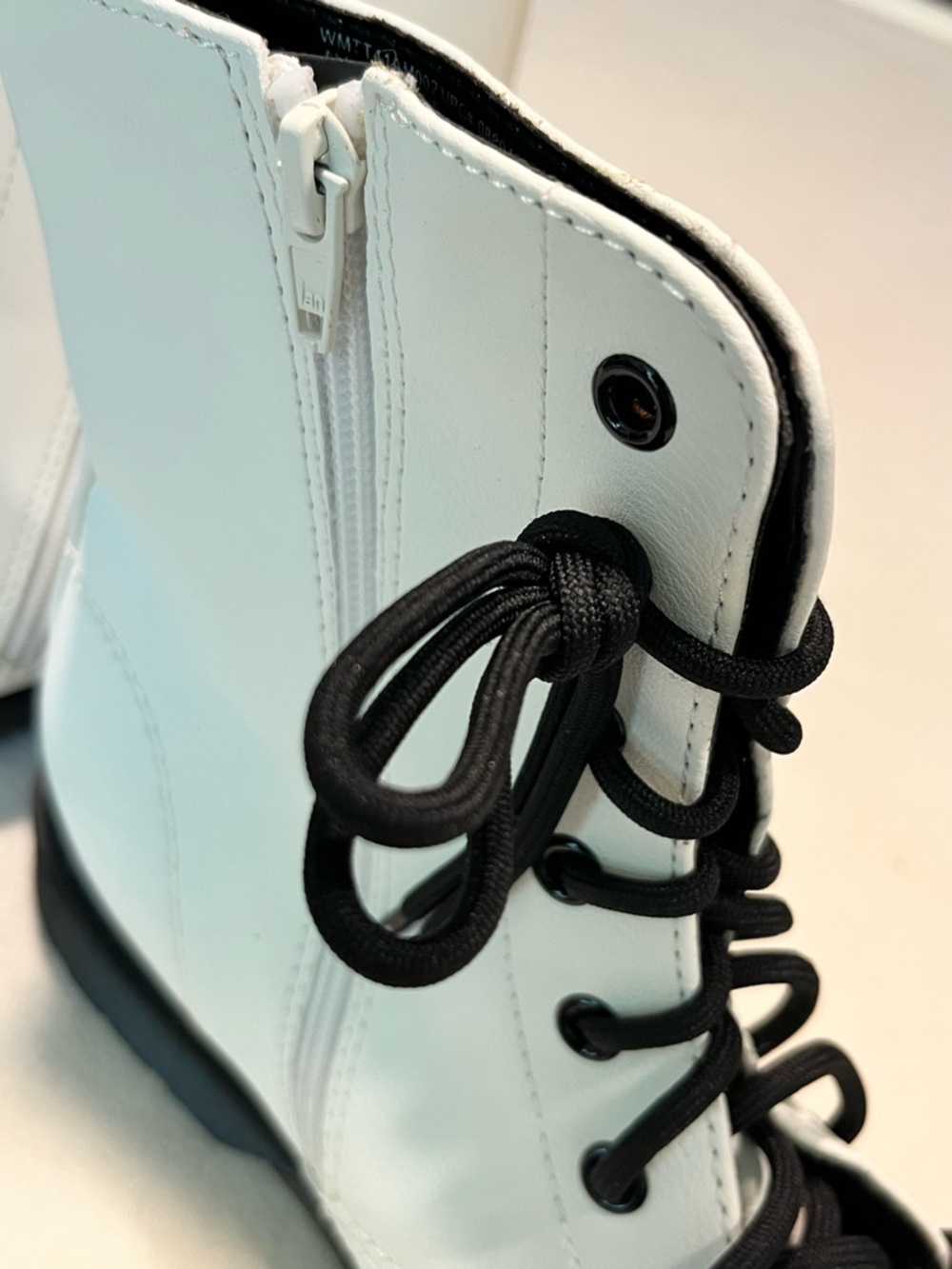 NEW White Lace-Up Combat Boots with Side Zip - Women - Picture 5 of 7